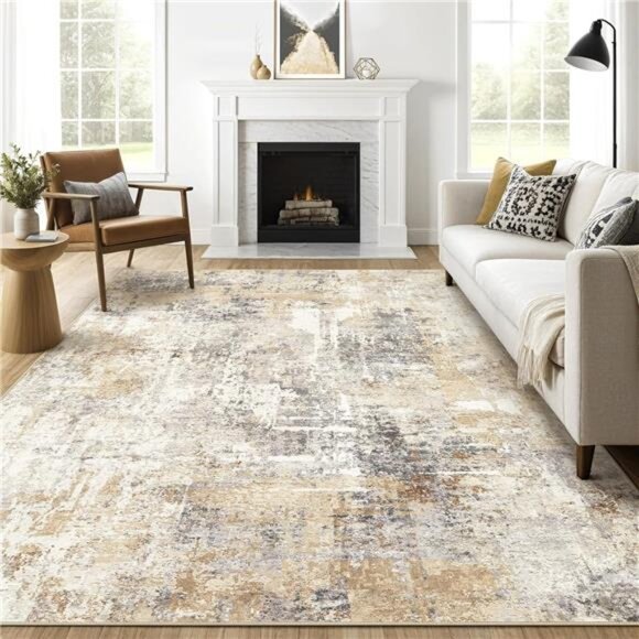 8x10 Area Rugs Living Room: Washable Large Abstract Modern Soft Rug Stain - Picture 1 of 7